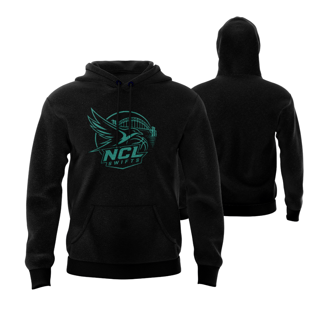 NEWCASTLE SWIFTS - COTTON HOODIE - DESIGN 1 - BLACK