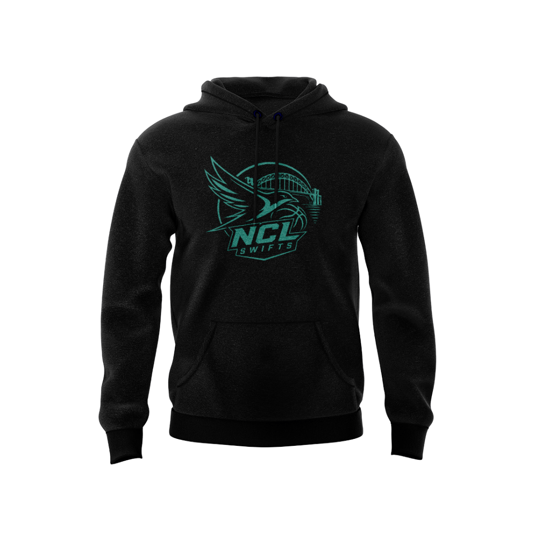 NEWCASTLE SWIFTS - COTTON HOODIE - DESIGN 1 - BLACK - Image 2