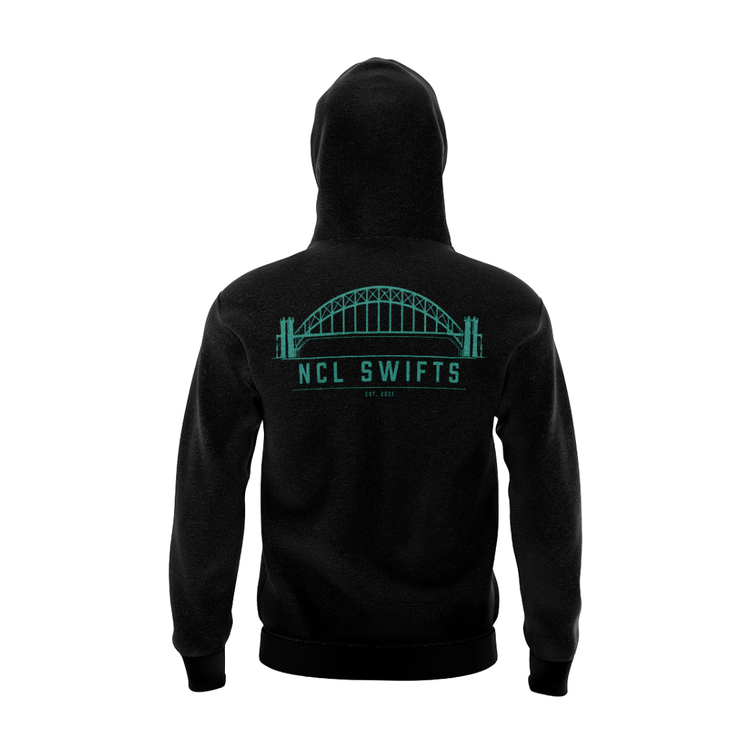 NEWCASTLE SWIFTS - COTTON HOODIE - DESIGN 2 - BLACK - Image 3