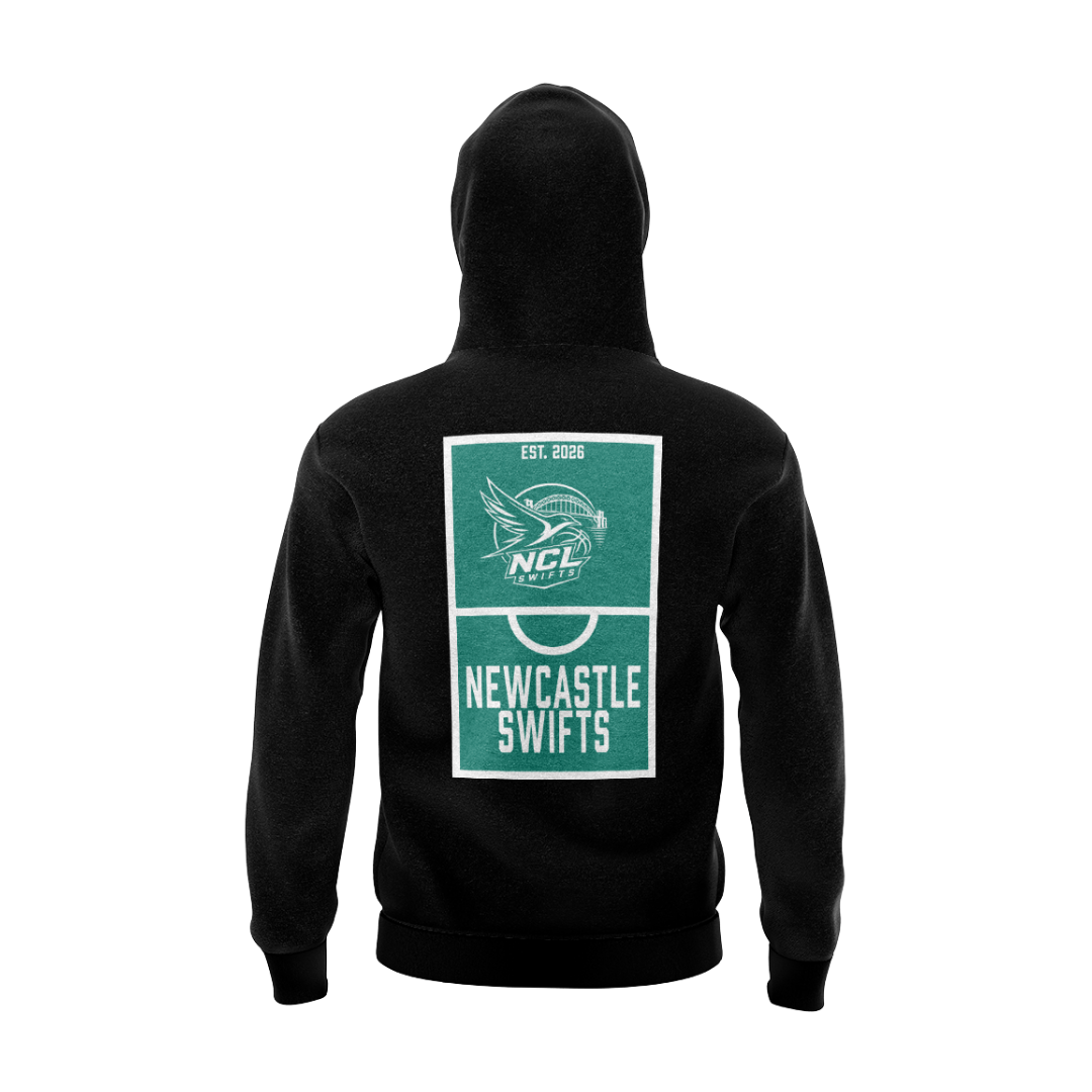 NEWCASTLE SWIFTS - COTTON HOODIE - DESIGN 4 - BLACK - Image 3